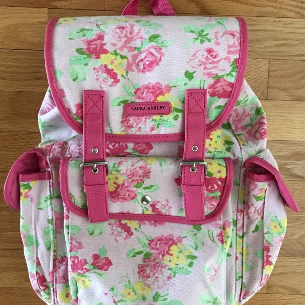 Laura Ashley Girls Pink Floral Backpack-Light Pink